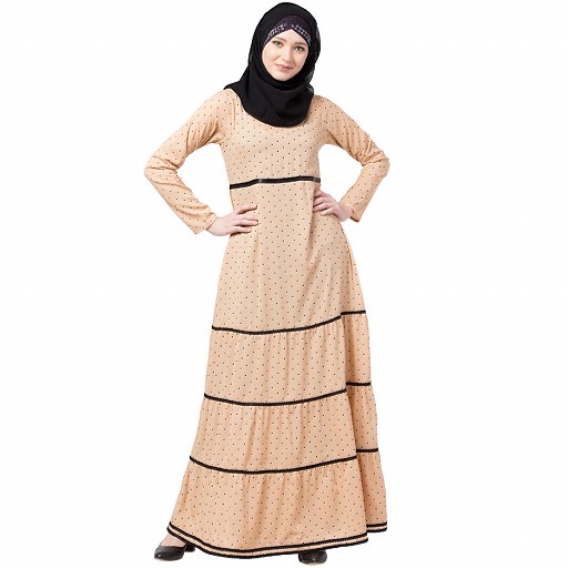 Polka dotted elegant abaya- Beige